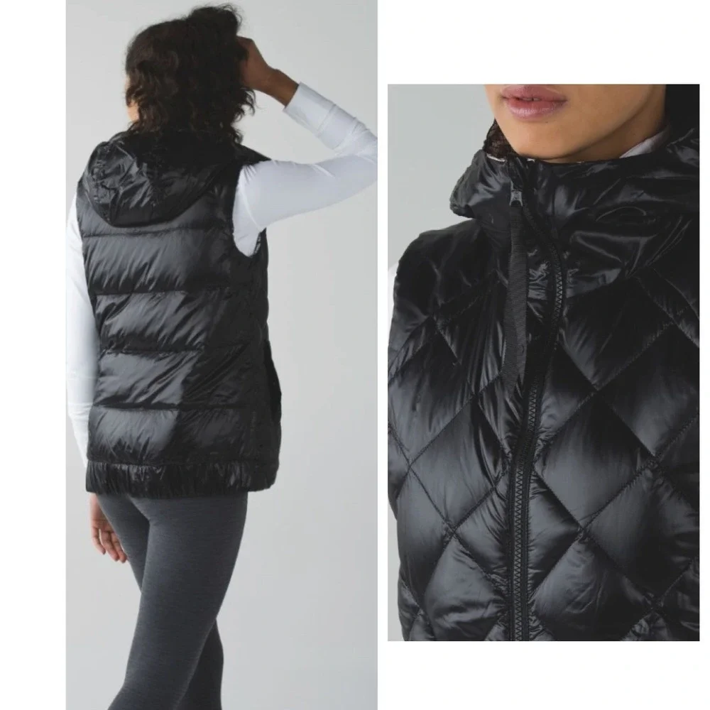 Lululemon The Fluffiest Vest Black Ziggy Snake Pink Black 650 Goose Down Sz 8 - Picture 2 of 14